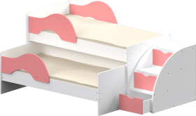 Кровать детская Матрешка выкатная с лестницей  Белый/Розовый в Лесосибирске - lesosibirsk.katalogmebeli.com | фото