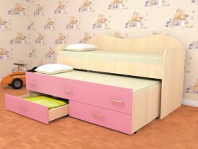 Кровать детская Нимфа двухместная 2.0 Дуб молочный/Розовый в Лесосибирске - lesosibirsk.katalogmebeli.com | фото 1