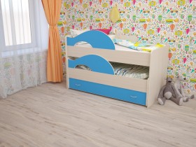 Кровать детская Радуга 1600 Млечный дуб/Голубой в Лесосибирске - lesosibirsk.katalogmebeli.com | фото