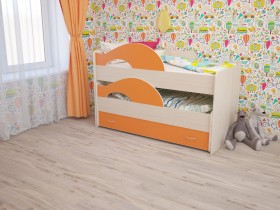 Кровать детская Радуга 1600 Млечный дуб/Оранжевый в Лесосибирске - lesosibirsk.katalogmebeli.com | фото