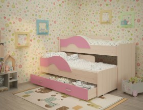 Кровать детская Радуга 1600 Млечный дуб/Розовый в Лесосибирске - lesosibirsk.katalogmebeli.com | фото 1