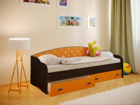 Кровать Софа-8 с мягкой спинкой (900х1900) Венге/Оранжевый в Лесосибирске - lesosibirsk.katalogmebeli.com | фото