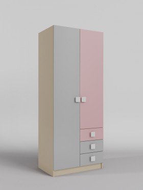 Шкаф 2-х створчатый с ящиками Грэйси (Розовый/Серый/корпус Клен) в Лесосибирске - lesosibirsk.katalogmebeli.com | фото