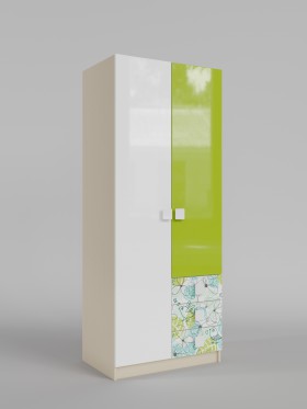 Шкаф 2-х створчатый с ящиками Твит (Белый/Зеленый/корпус Клен) в Лесосибирске - lesosibirsk.katalogmebeli.com | фото