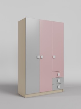 Шкаф 3-х створчатый с ящиками Грэйси (Розовый/Серый/корпус Клен) в Лесосибирске - lesosibirsk.katalogmebeli.com | фото