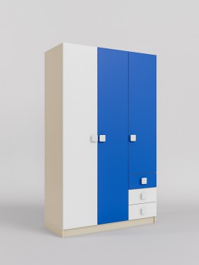 Шкаф 3-х створчатый с ящиками Скай (Синий/Белый/корпус Клен) в Лесосибирске - lesosibirsk.katalogmebeli.com | фото