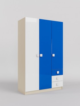 Шкаф 3-х створчатый с ящиками Скай люкс (Синий/Белый/корпус Клен) в Лесосибирске - lesosibirsk.katalogmebeli.com | фото