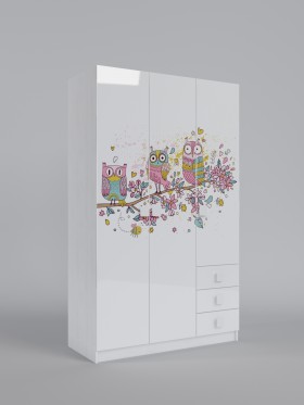 Шкаф 3-х створчатый с ящиками Совушки (Белый/корпус Выбеленное дерево) в Лесосибирске - lesosibirsk.katalogmebeli.com | фото